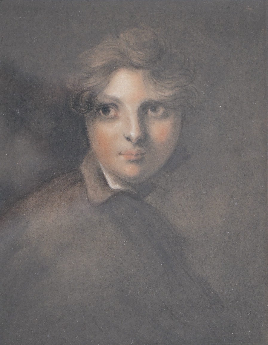 19th century School, pastel, Portrait of a young woman, H. Wainwright & Son label verso, 20 x 16cm. Condition - fair to good